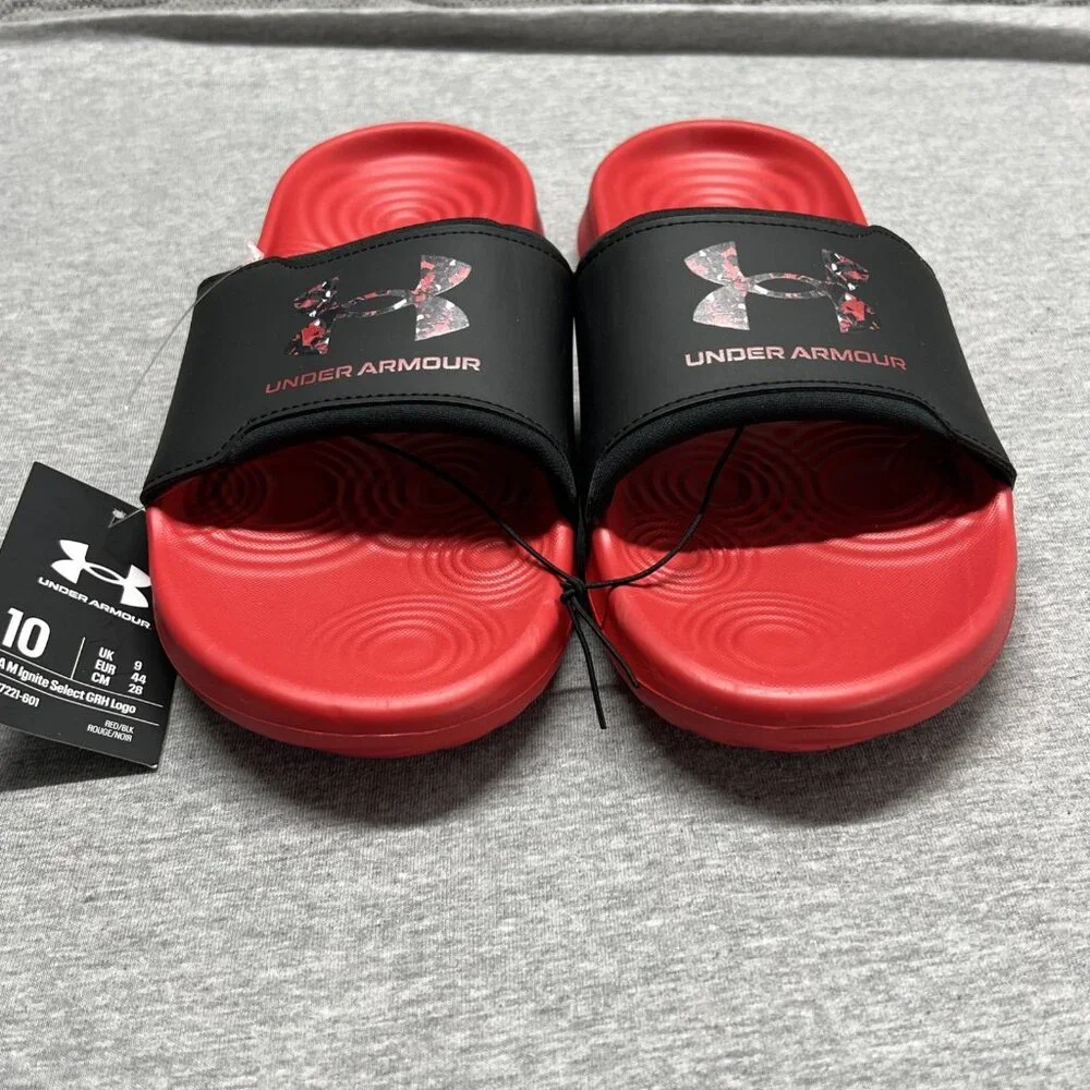 Under Armour Ignite GRH Logo UA‎ Red/Black Men Slip On Sandal Slides Shoe Sz 10